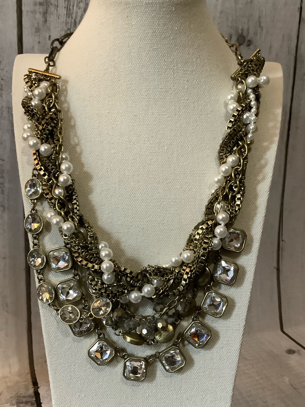 Chloe + Isabel Gold-Tone Layered Necklace with White Pearls & Clear Crystals
